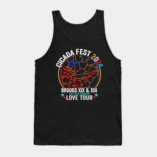 Vintage Cicada Fest Brood 2024 Tsunami Phenomenon Brood XIX Brood XIII Year Of The Cicada 2024 ussa flag Tank Top